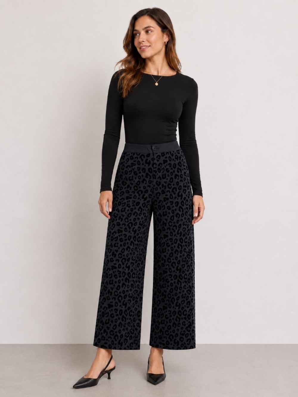 Maeve Anthropologie Flocked Leopard Wide Leg Cropped Trousers 0P